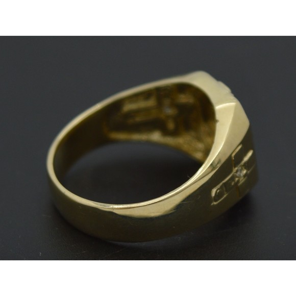 Real Solid 10K Yellow Gold Mens Cross Pink Ring with CZ 5.2 gr Ring ALL Sizes - Picture 3 of 6